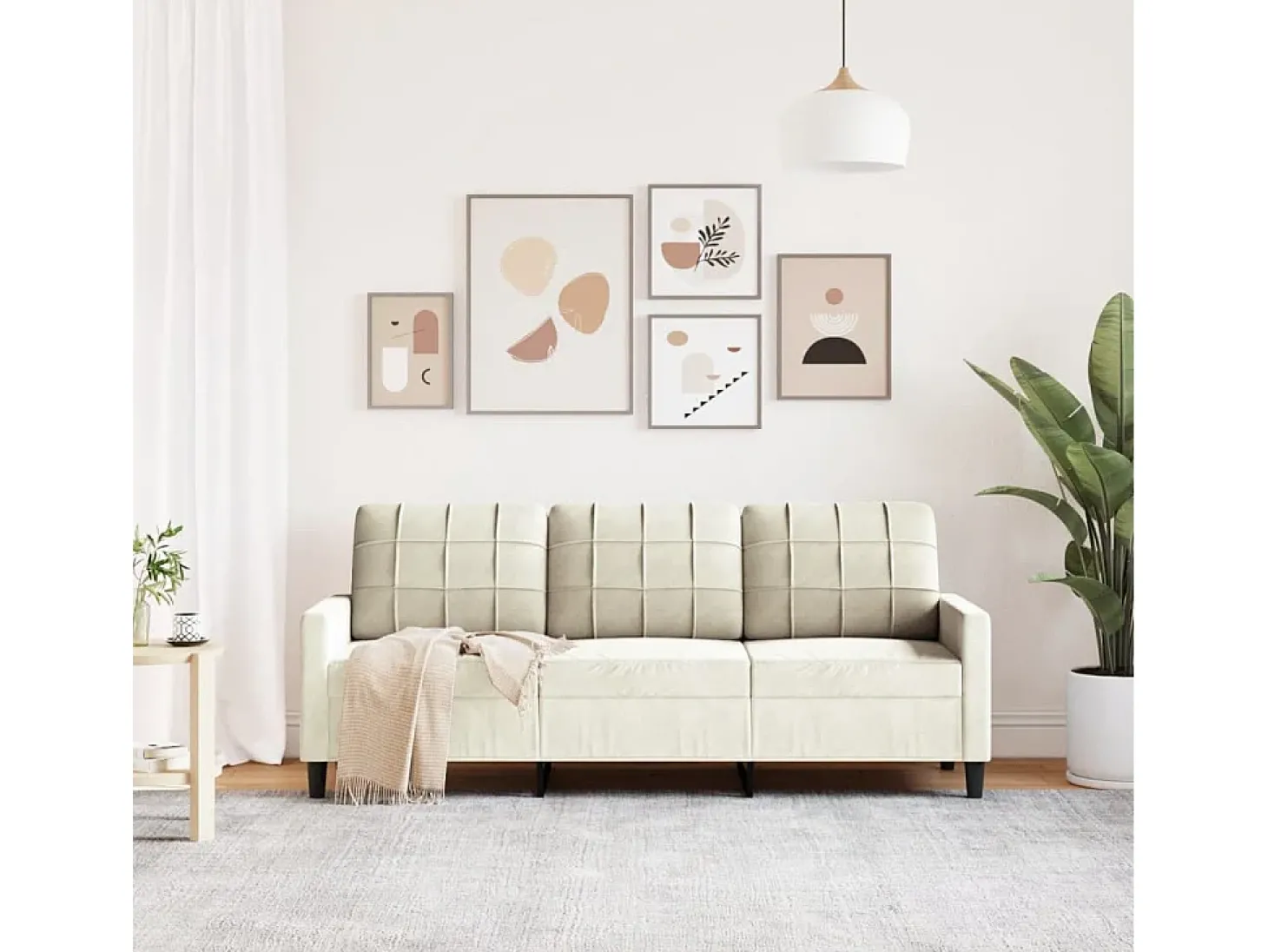 Sofá de 3 lugares 180 cm veludo cor creme PT297673