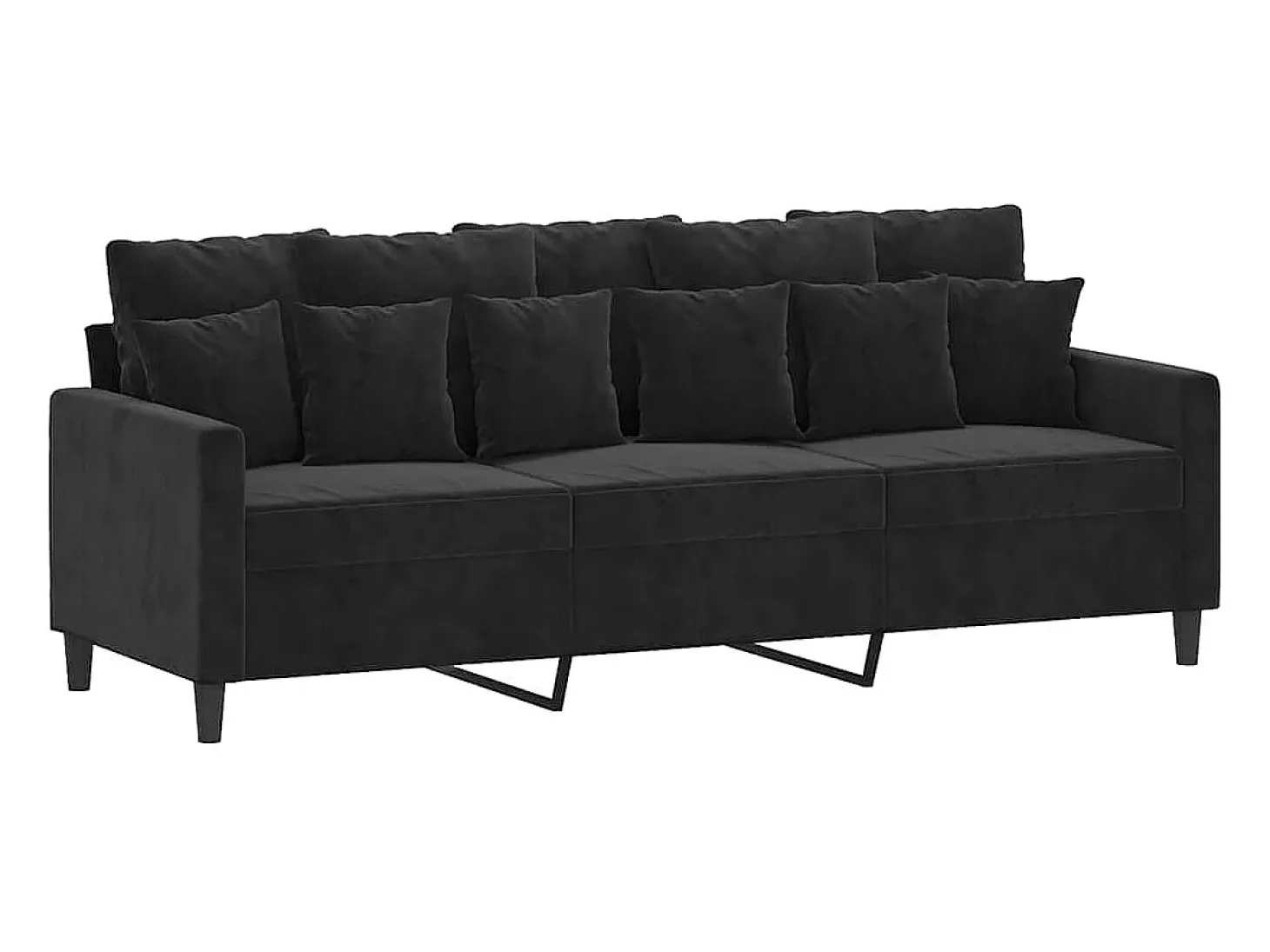 Sofá de 3 lugares 180 cm veludo preto