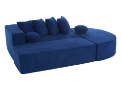 Sofá de 5 lugares – Sofá segmentado com 6 almofadas e apoios de braços – chenille azul