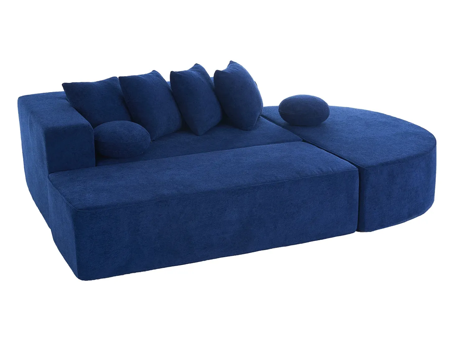 Sofá de 5 lugares – Sofá segmentado com 6 almofadas e apoios de braços – chenille azul