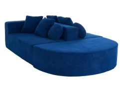 Sofá de 5 lugares – Sofá segmentado com 6 almofadas e apoios de braços – chenille azul