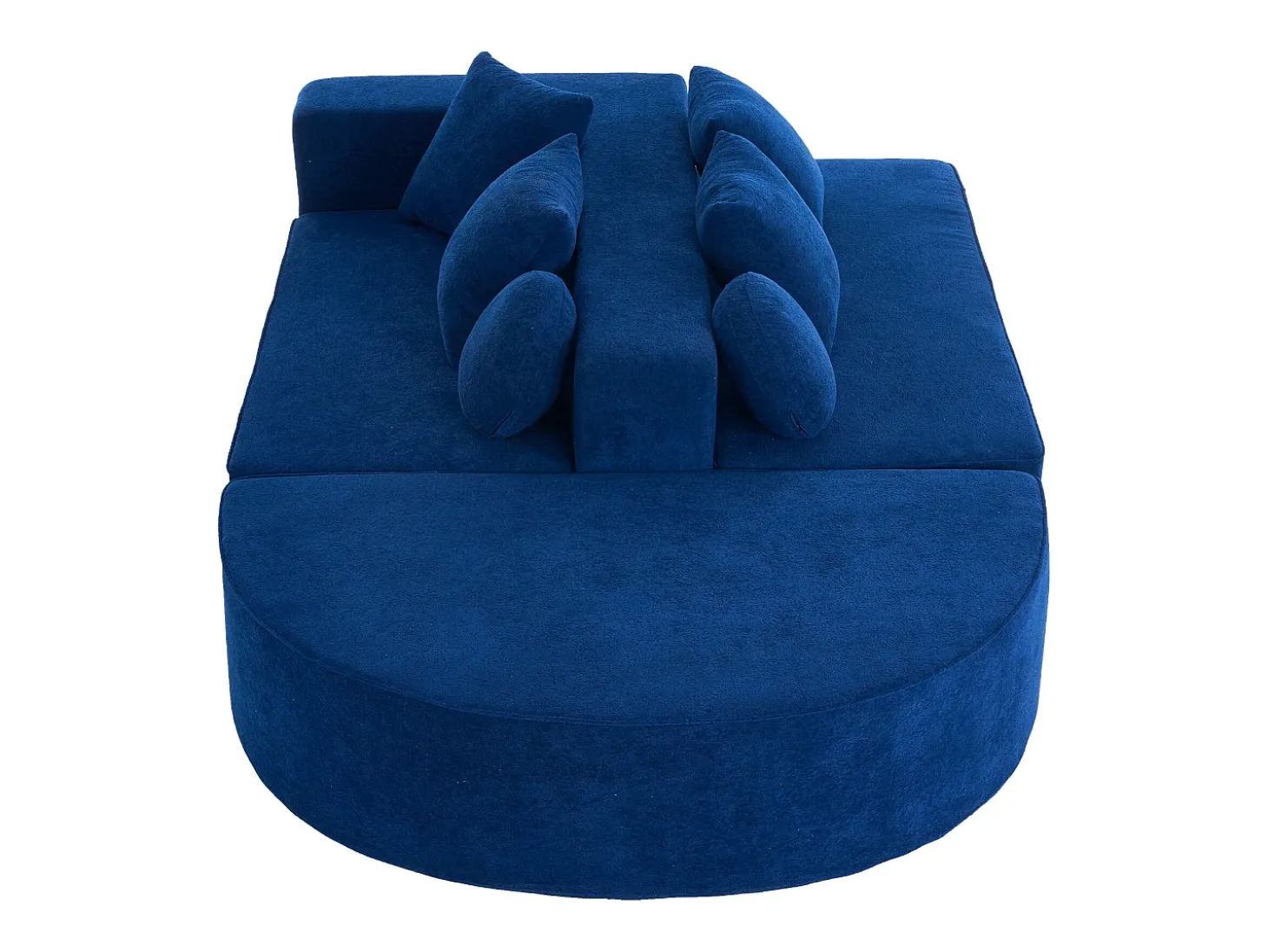 Sofá de 5 lugares – Sofá segmentado com 6 almofadas e apoios de braços – chenille azul