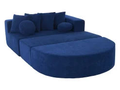 Sofá de 5 lugares – Sofá segmentado com 6 almofadas e apoios de braços – chenille azul