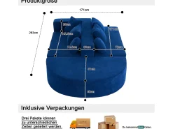 Sofá de 5 lugares – Sofá segmentado com 6 almofadas e apoios de braços – chenille azul