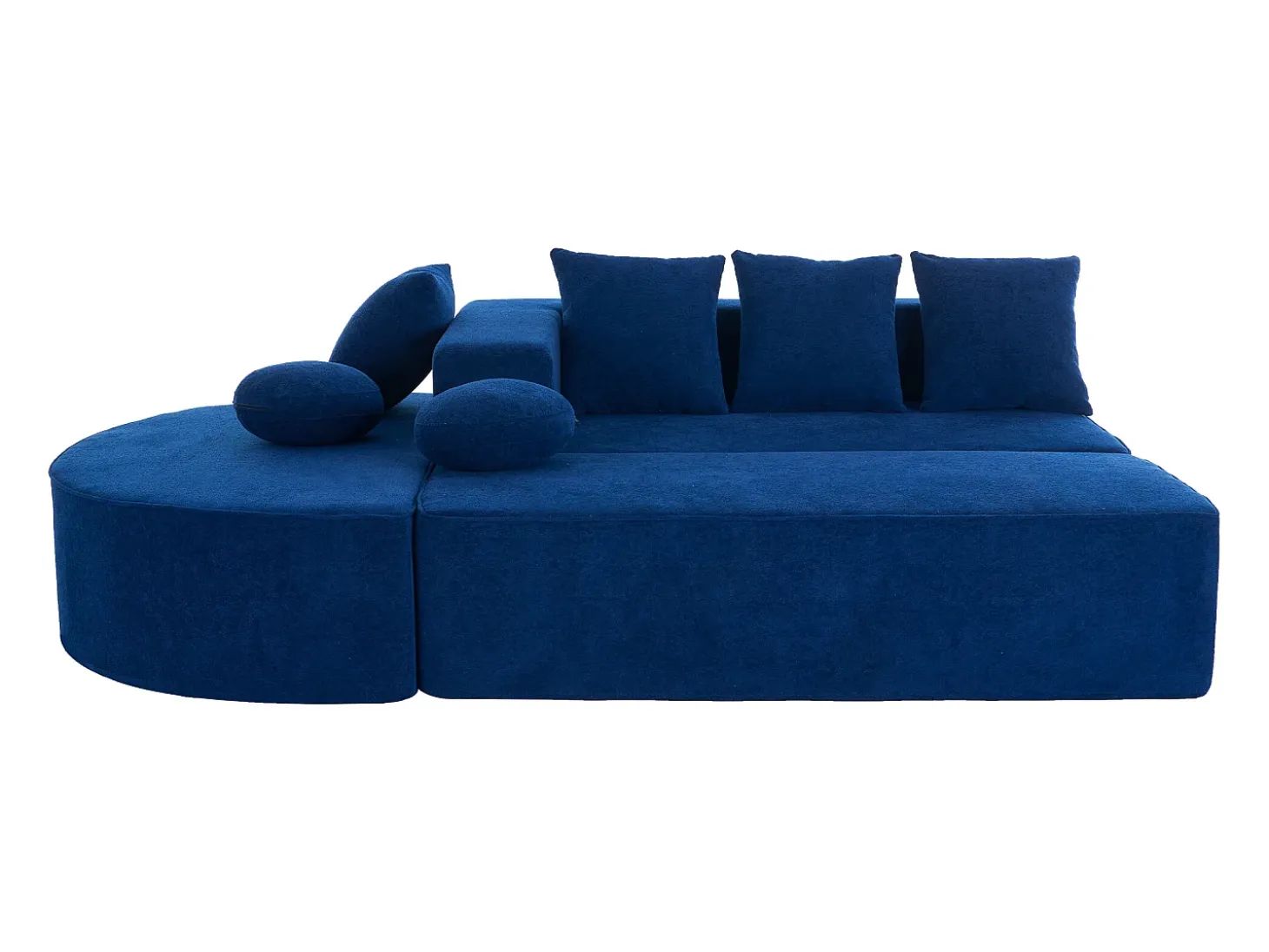 Sofá de 5 lugares – Sofá segmentado com 6 almofadas e apoios de braços – chenille azul