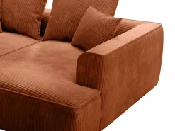 Sofá de 3 lugares assento profundo em veludo canelado terracota design PINETA