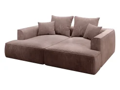 Sofá de 3 lugares assento profundo em veludo canelado cor-de-rosa design PINETA