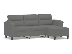 Sofá de 3 lugares c/ apoio de pés 180cm microfibra cinza-escuro