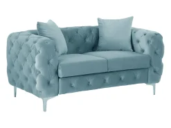 Sofá de 2 lugares chesterfield em veludo azul pastel e pés em metal EDWINA