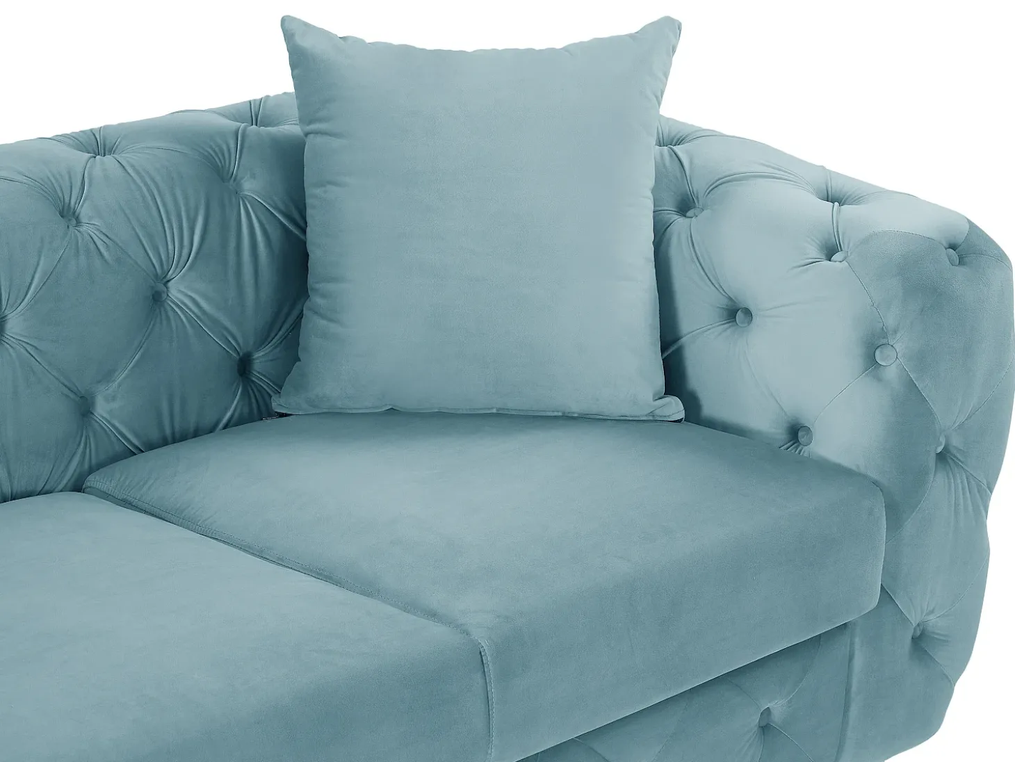 Sofá de 2 lugares chesterfield em veludo azul pastel e pés em metal EDWINA