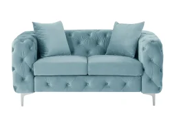 Sofá de 2 lugares chesterfield em veludo azul pastel e pés em metal EDWINA
