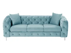 Sofá de 3 lugares chesterfield em veludo azul pastel e pés em metal EDWINA