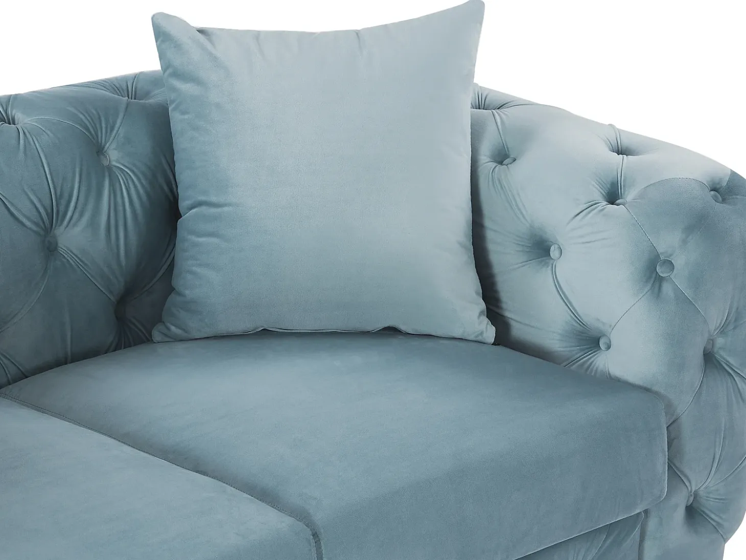 Sofá de 3 lugares chesterfield em veludo azul pastel e pés em metal EDWINA