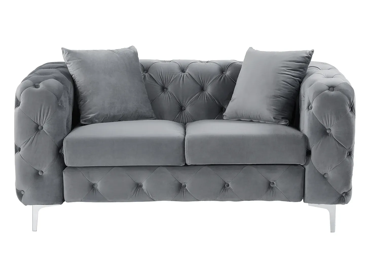 Sofá de 2 lugares chesterfield em veludo antracite e pés em metal EDWINA