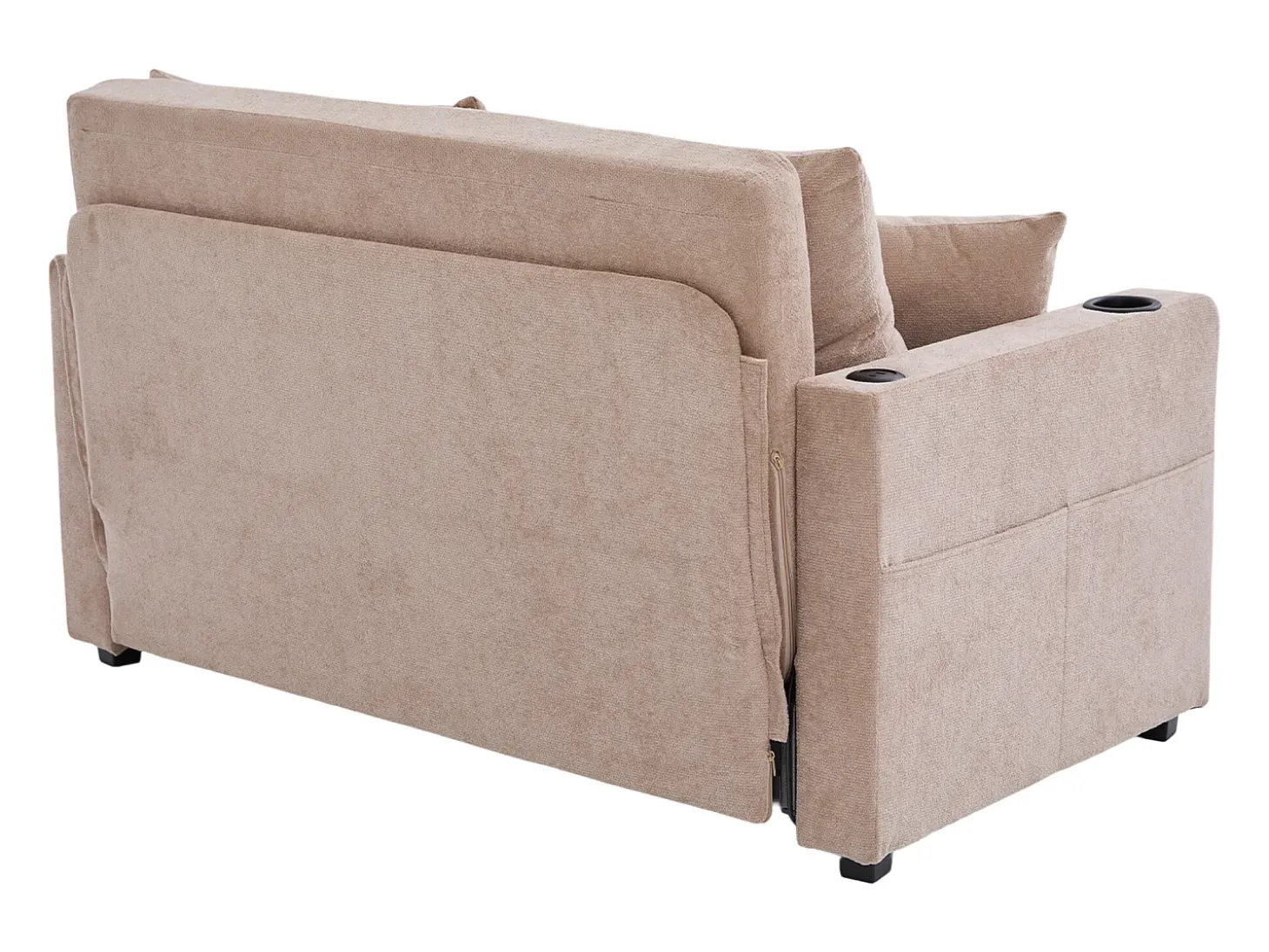 Sofá de 2 lugares com 4 almofadas - Sofá relaxante com suporte para copos e bolsos laterais - chenille caqui