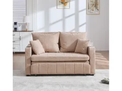 Sofá de 2 lugares com 4 almofadas - Sofá relaxante com suporte para copos e bolsos laterais - chenille caqui