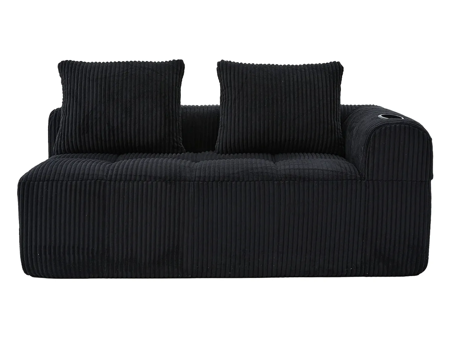 Sofá de 2 lugares com almofada e bolso lateral - Veludo Cotelê - Preto