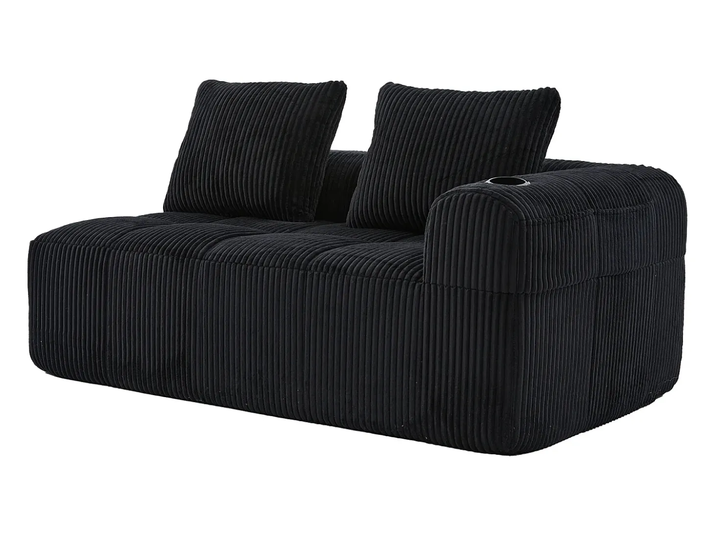 Sofá de 2 lugares com almofada e bolso lateral - Veludo Cotelê - Preto