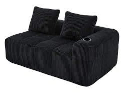 Sofá de 2 lugares com almofada e bolso lateral - Veludo Cotelê - Preto