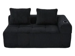 Sofá de 2 lugares com almofada e bolso lateral - Veludo Cotelê - Preto