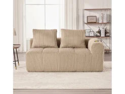 Sofá de 2 lugares com almofada e bolso lateral - Veludo cotelê - Cor caqui