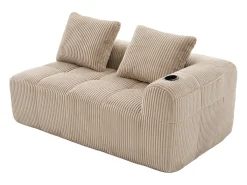 Sofá de 2 lugares com almofada e bolso lateral - Veludo cotelê - Cor caqui