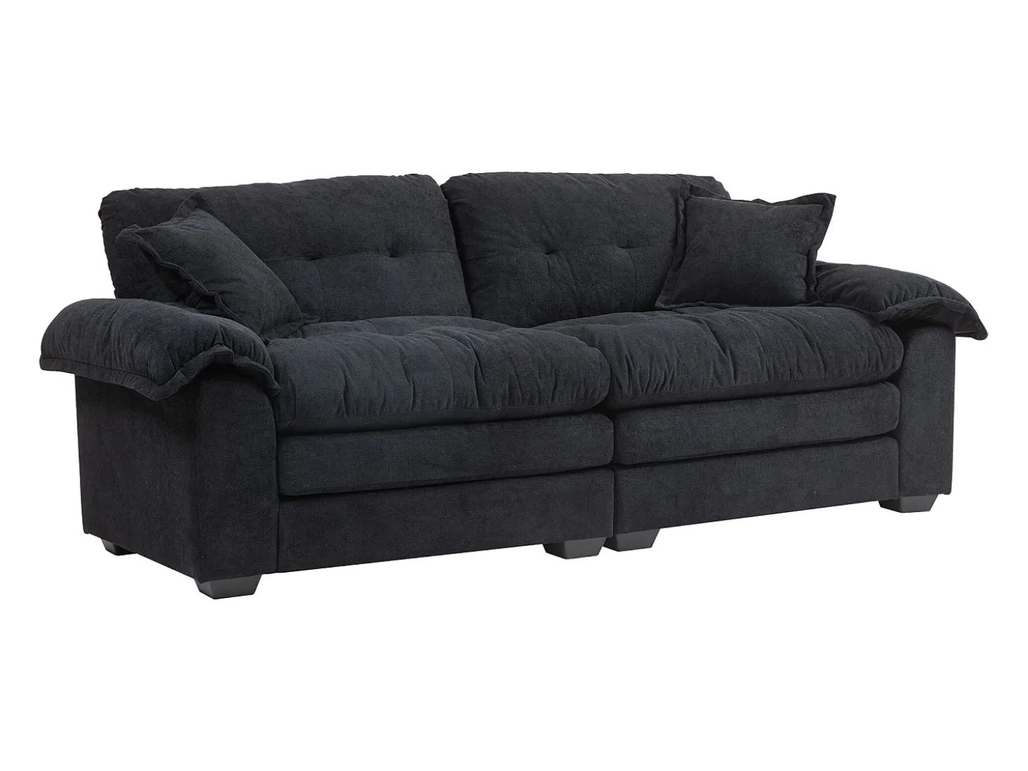 Sofá de 2 lugares com almofadas de camada dupla - Tecido chenille preto