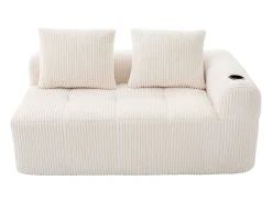 Sofá de 2 lugares com almofada e bolso lateral - Veludo Cotelê - Bege