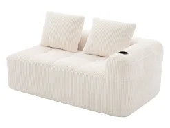 Sofá de 2 lugares com almofada e bolso lateral - Veludo Cotelê - Bege