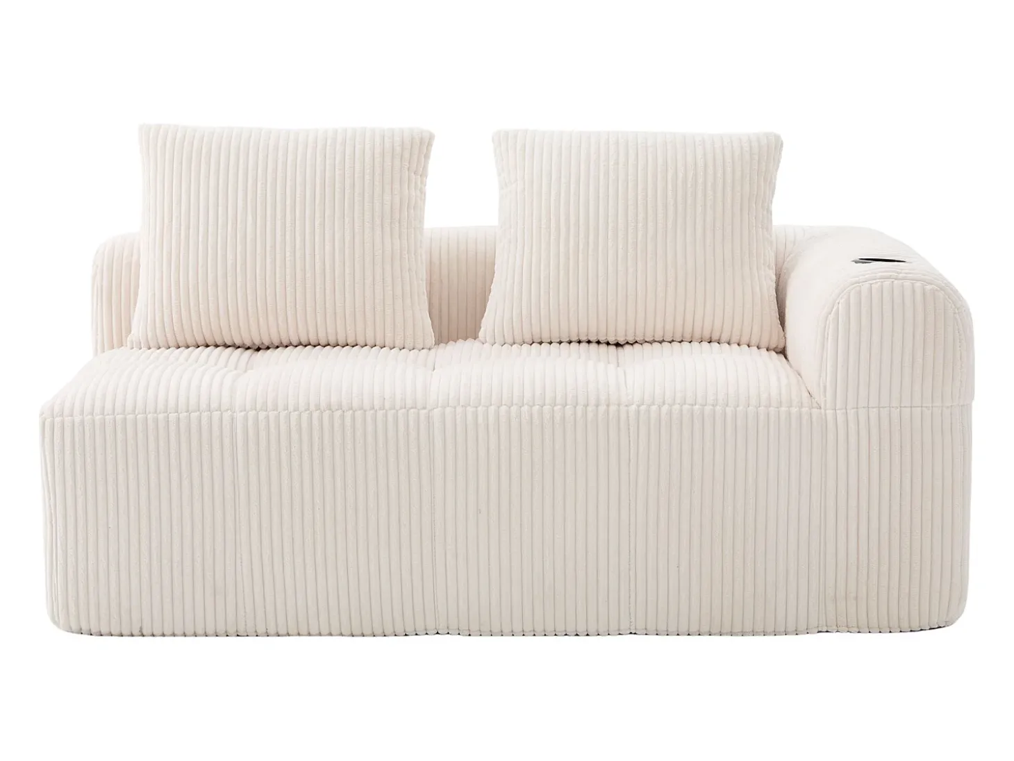 Sofá de 2 lugares com almofada e bolso lateral - Veludo Cotelê - Bege