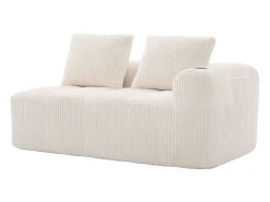 Sofá de 2 lugares com almofada e bolso lateral - Veludo Cotelê - Bege