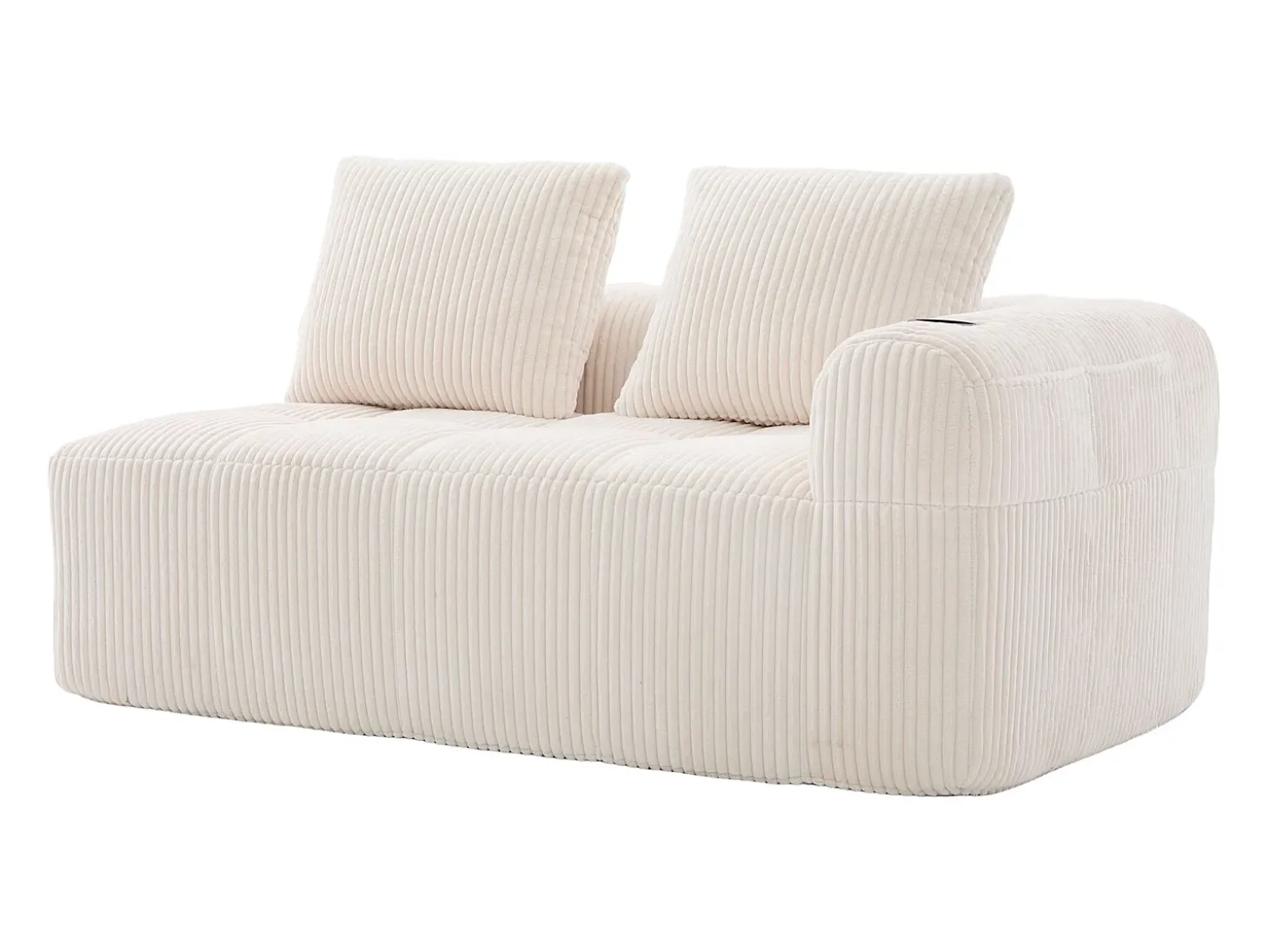 Sofá de 2 lugares com almofada e bolso lateral - Veludo Cotelê - Bege