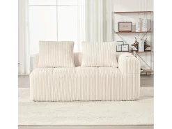 Sofá de 2 lugares com almofada e bolso lateral - Veludo Cotelê - Bege