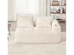 Sofá de 2 lugares com almofada e bolso lateral - Veludo Cotelê - Bege