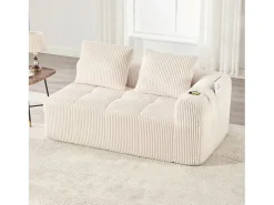 Sofá de 2 lugares com almofada e bolso lateral - Veludo Cotelê - Bege