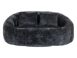 Sofá de 2 lugares com almofada - Sofá para adultos e crianças - Tecido chenille preto