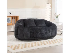 Sofá de 2 lugares com almofada - Sofá para adultos e crianças - Tecido chenille preto