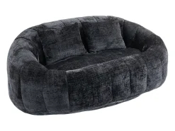 Sofá de 2 lugares com almofada - Sofá para adultos e crianças - Tecido chenille preto