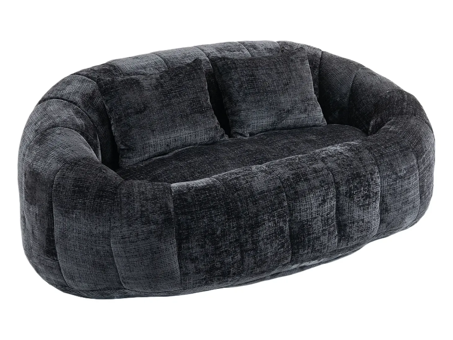Sofá de 2 lugares com almofada - Sofá para adultos e crianças - Tecido chenille preto