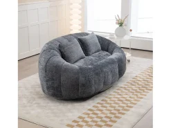 Sofá de 2 lugares com almofada - Sofá para adultos e crianças - Tecido chenille cinzento