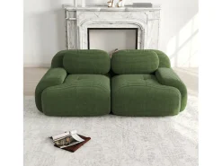 Sofá de 2 lugares com almofadas - Sofá reto com braços curvos e almofadas decorativas - bombazine verde