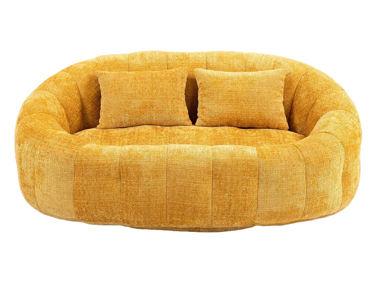 Sofá de 2 lugares com almofada - Sofá para adultos e crianças - Tecido de chenille amarelo