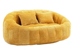 Sofá de 2 lugares com almofada - Sofá para adultos e crianças - Tecido de chenille amarelo