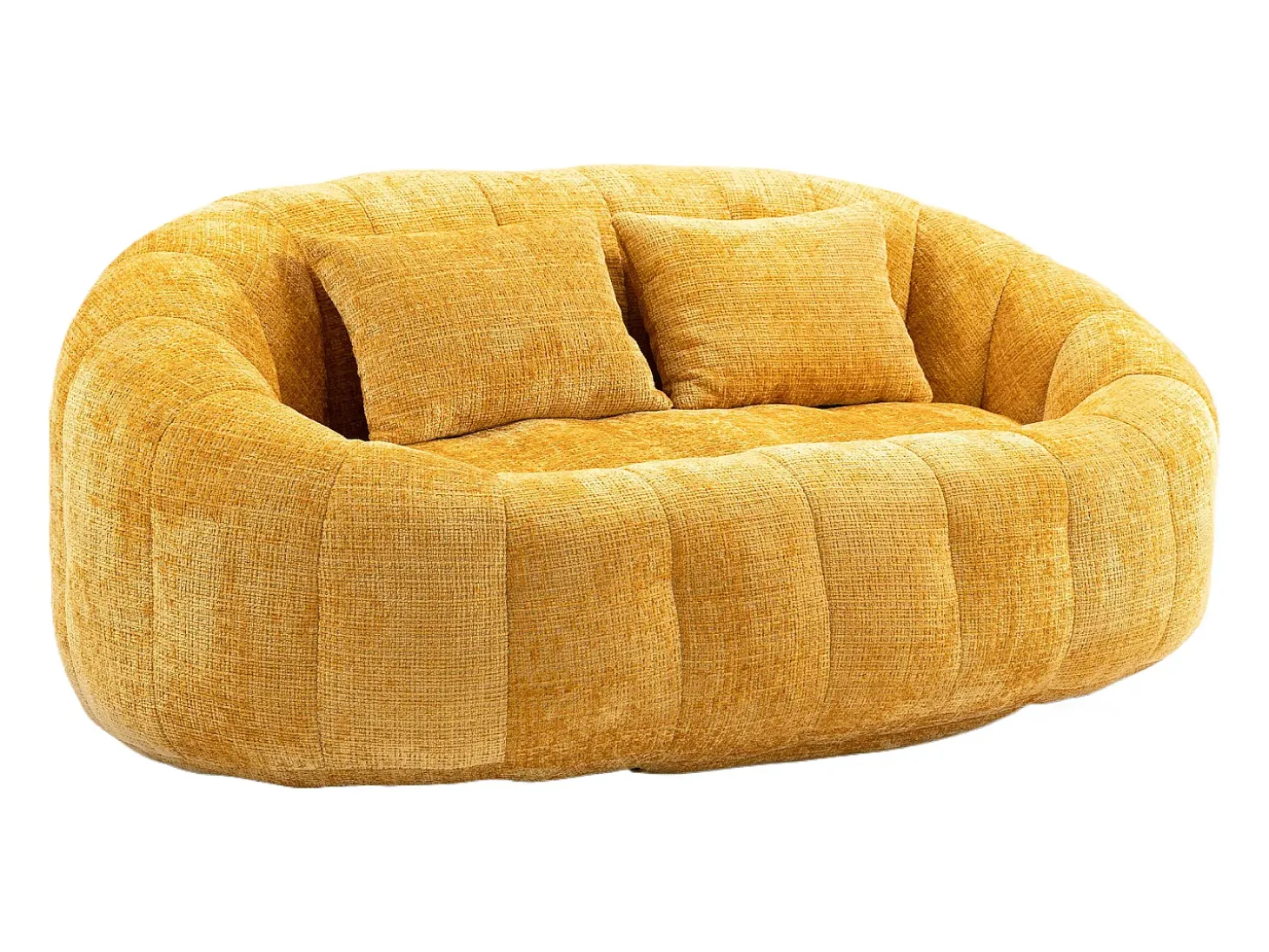 Sofá de 2 lugares com almofada - Sofá para adultos e crianças - Tecido de chenille amarelo