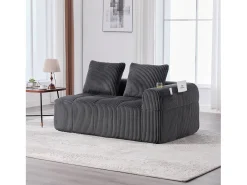Sofá de 2 lugares com almofada e bolso lateral - Veludo cotelê - Cinza escuro