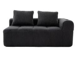 Sofá de 2 lugares com almofada e bolso lateral - Veludo cotelê - Cinza escuro