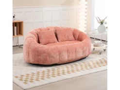 Sofá de 2 lugares com almofada - Sofá para adultos e crianças - Tecido chenille rosa