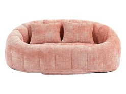 Sofá de 2 lugares com almofada - Sofá para adultos e crianças - Tecido chenille rosa