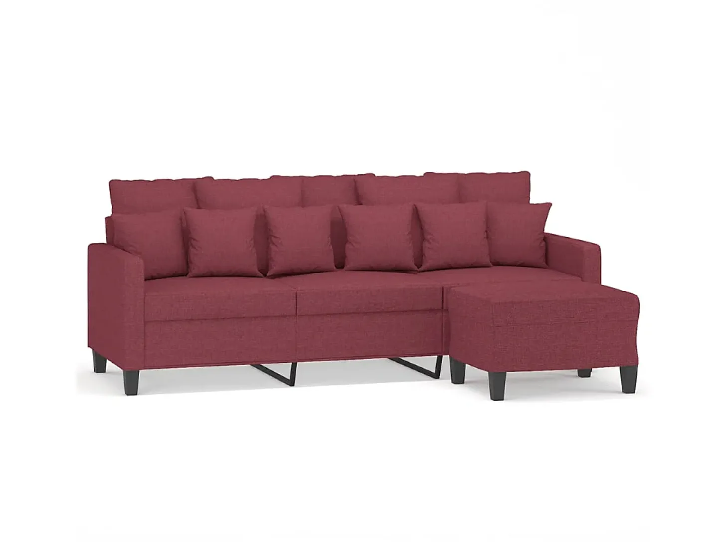 Sofá de 3 lugares com apoio de pés 180 cm tecido vermelho tinto PT195507