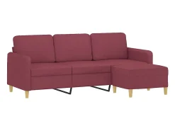 Sofá de 3 lugares com apoio de pés 180 cm tecido vermelho tinto PT306256